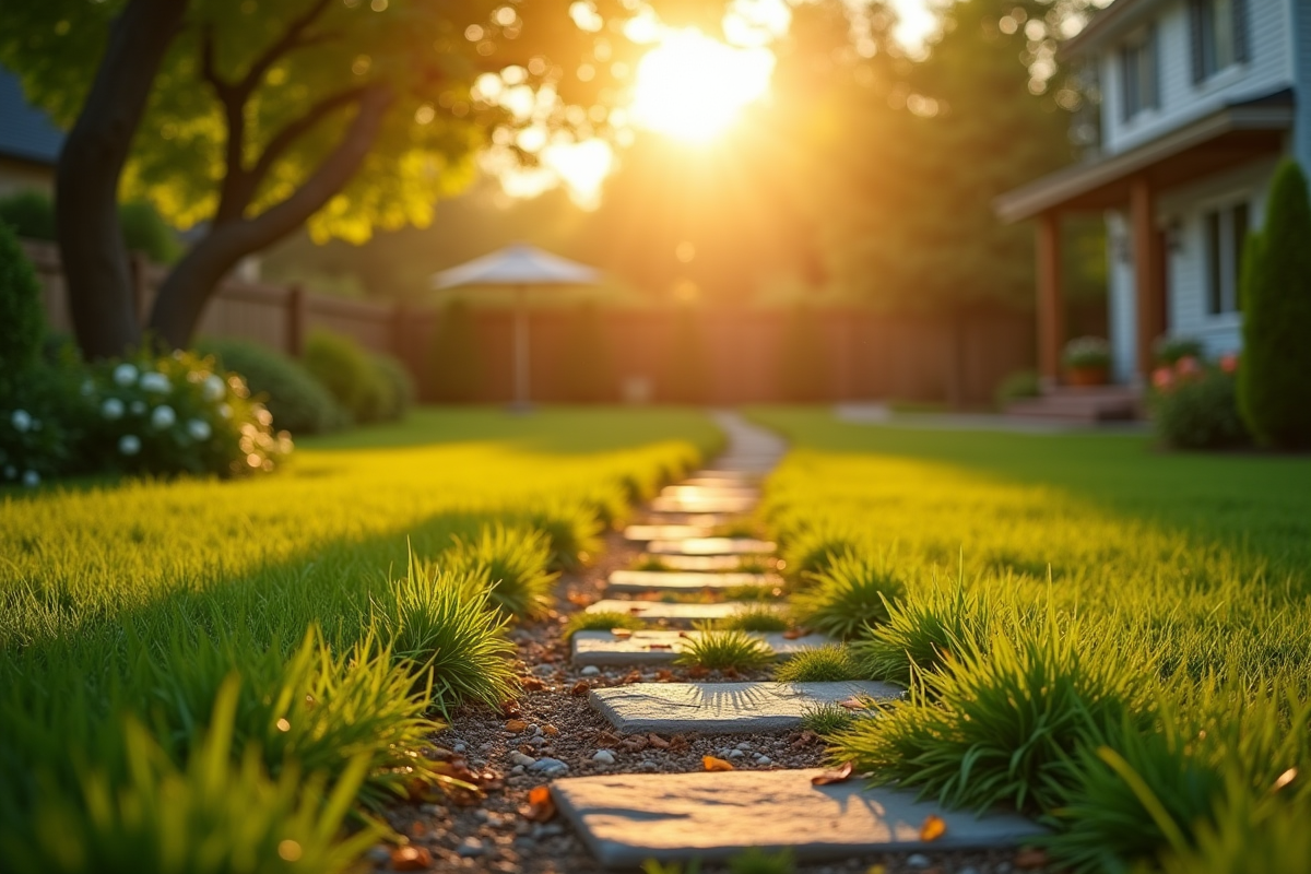 Allée de jardin propre après élimination naturelle des mauvaises herbes