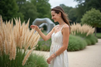 Femme en robe légère dans un jardin de Chaumont