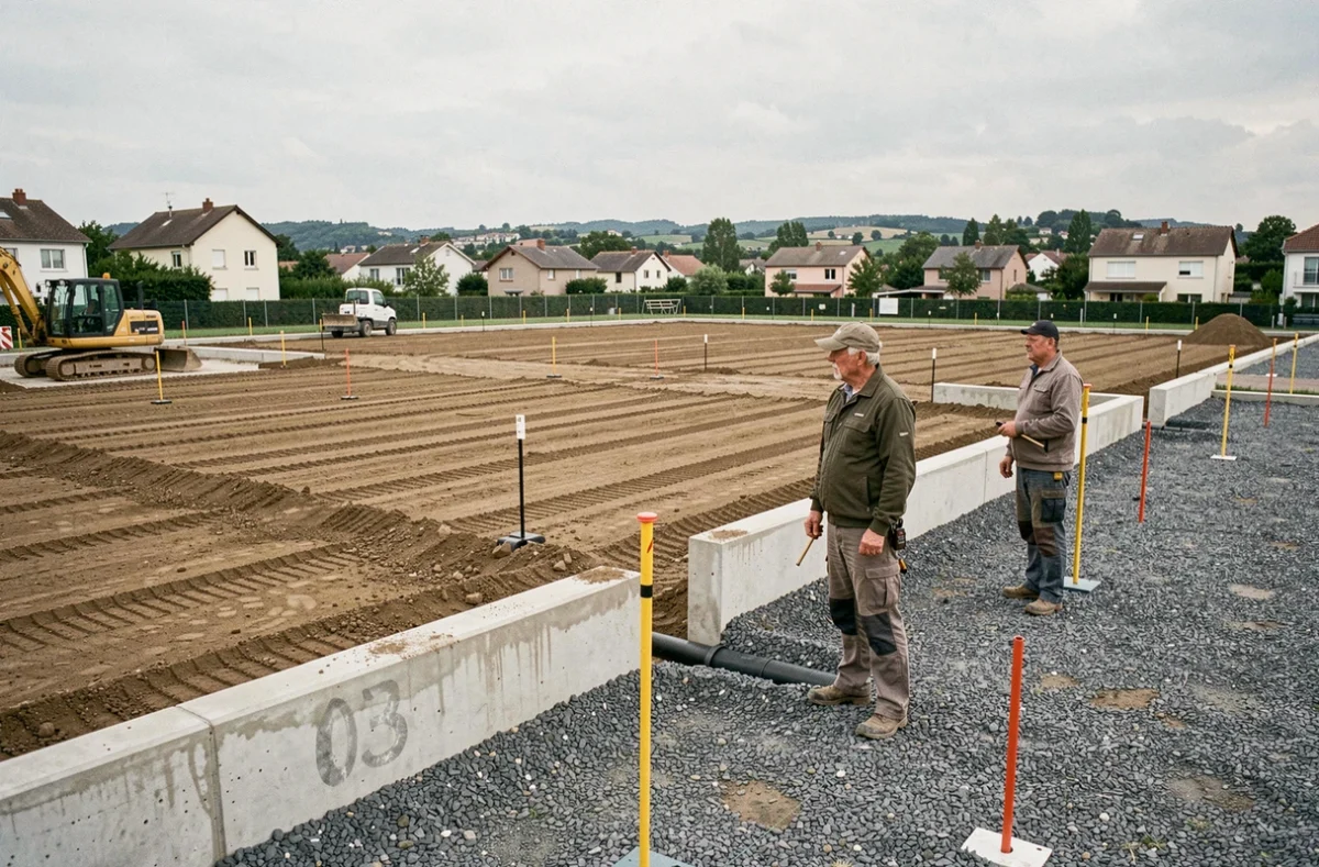 Conducteur de travaux de FMD-BTP SAS supervisant un chantier de terrassement et d'aménagement extérieur près de Lyon