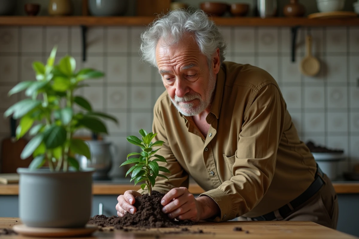 Homme âgé vérifiant l