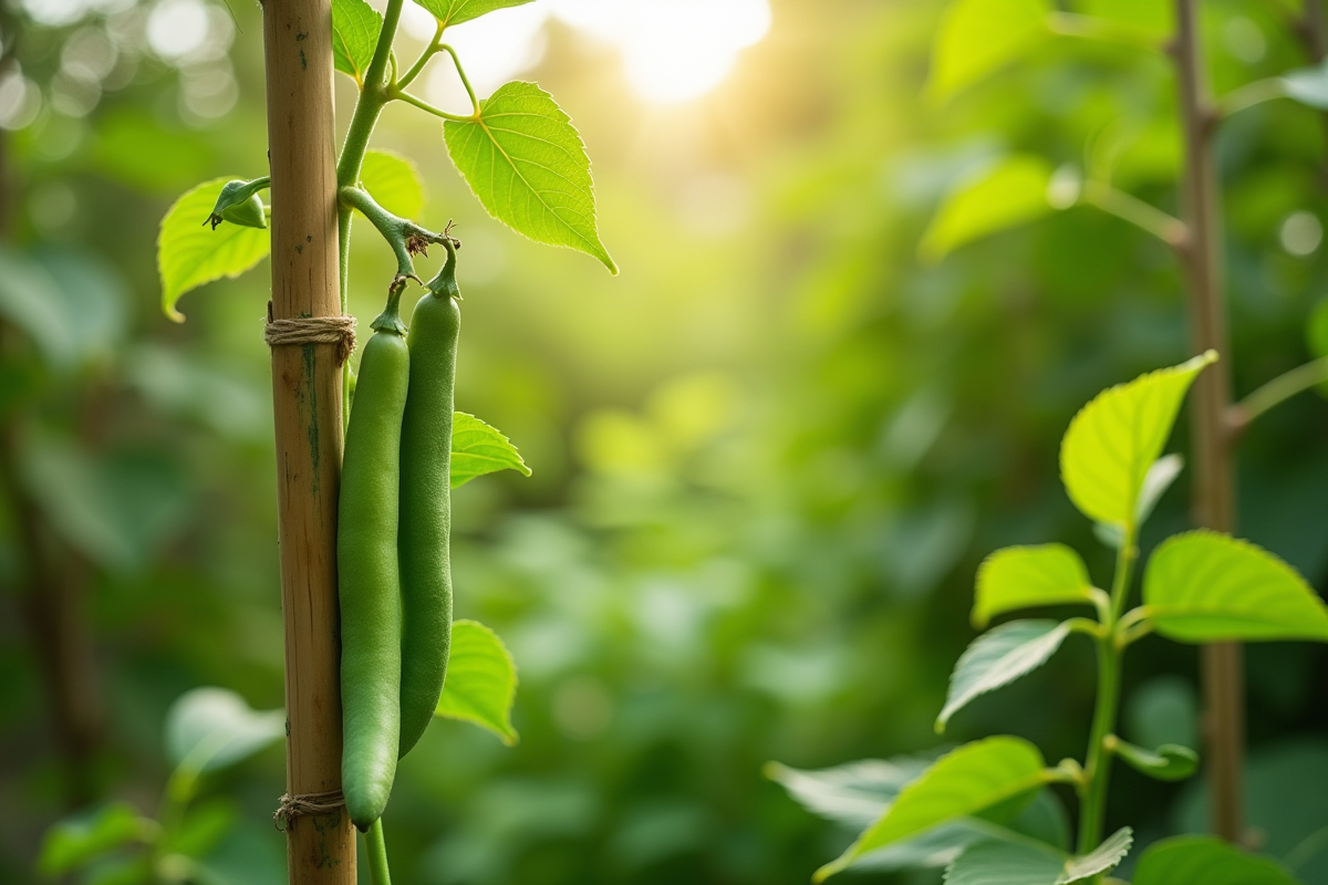 Plante de haricots verts avec gousses en croissance